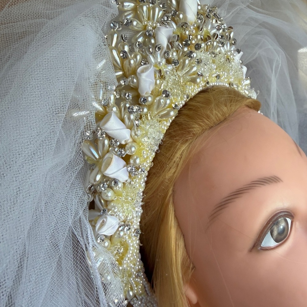 Vintage White and Gold Beaded Bridal Headband - Picture 3 of 11